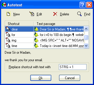 RapidKey Autotext Screenshot